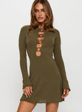 Dejonge Long Sleeve Ring Mini Dress Olive