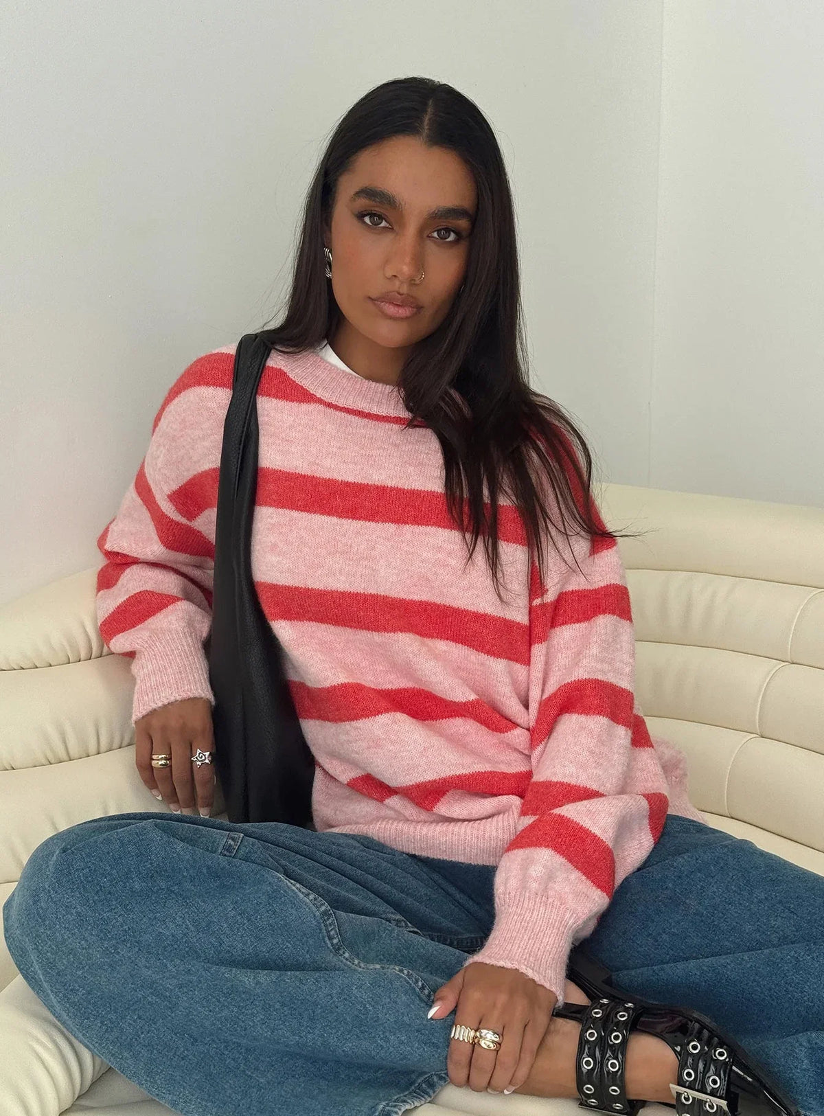 Ryanna Sweater Pink Red Stripe