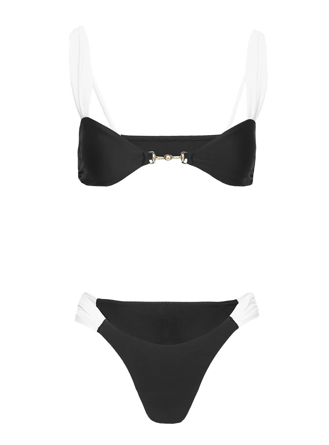 Siamese Ruched Bikini Bottom Black White