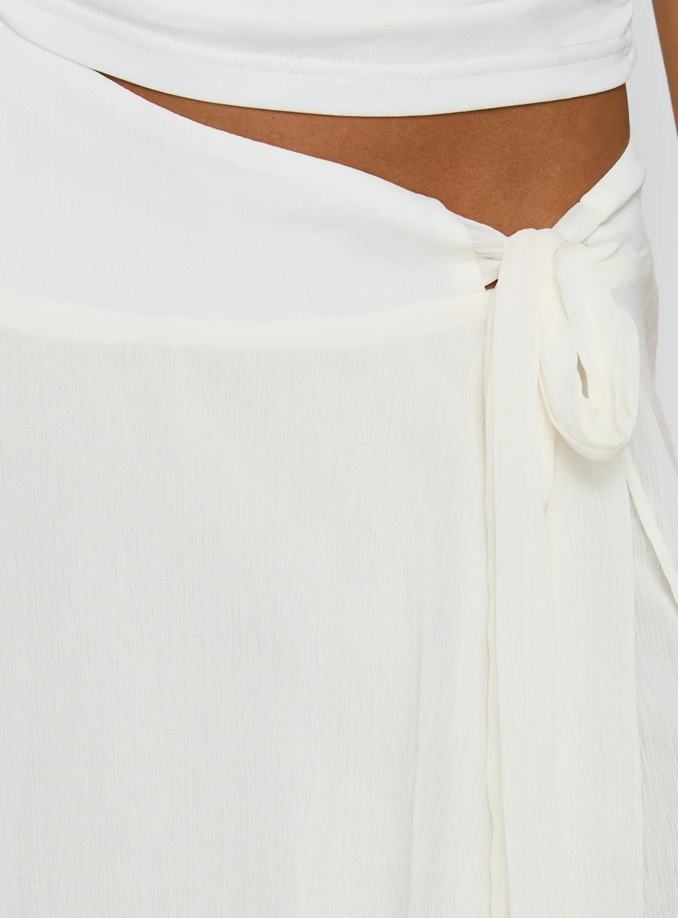 Ophella Tie Waist Chiffon Midi Skirt Cream