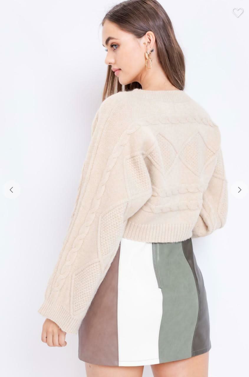 Luca Beige Cable Knit Bell Sleeve Sweater