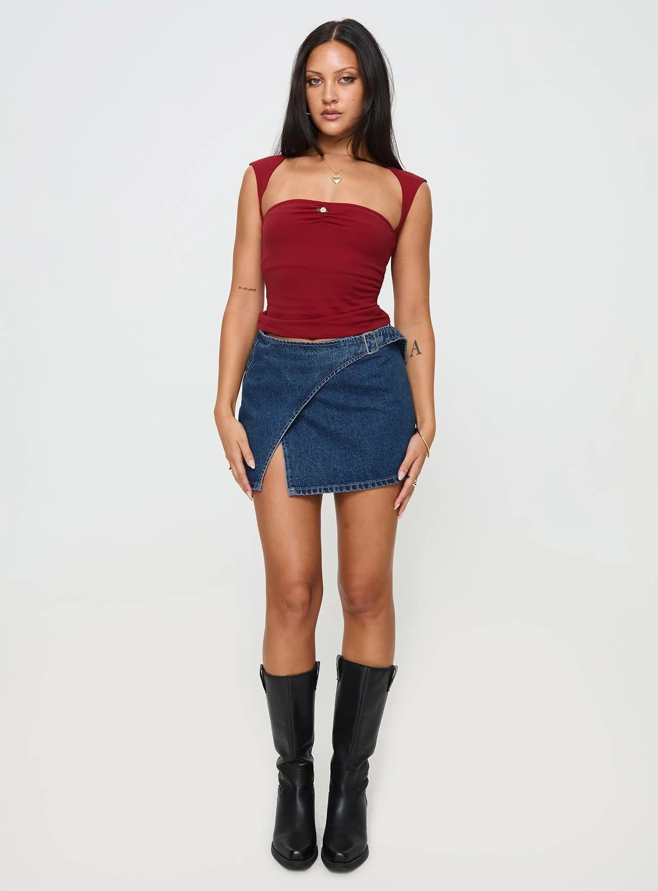 Wait Up Denim Wrap Mini Skirt Mid Wash Tall