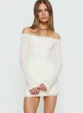 Avenues Long Sleeve Lace Mini Dress White