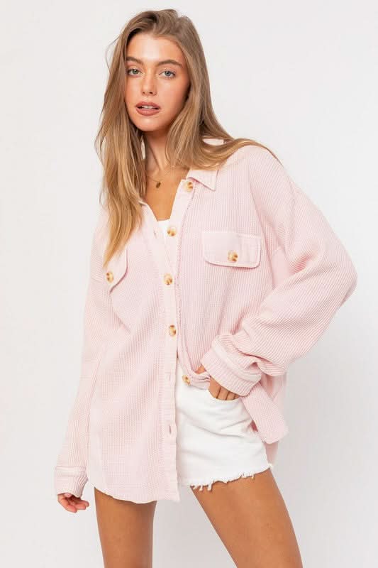Brooke Pink Waffle Knit Shacket