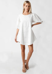 Kelly White Eyelet Puff Sleeve Shift Dress