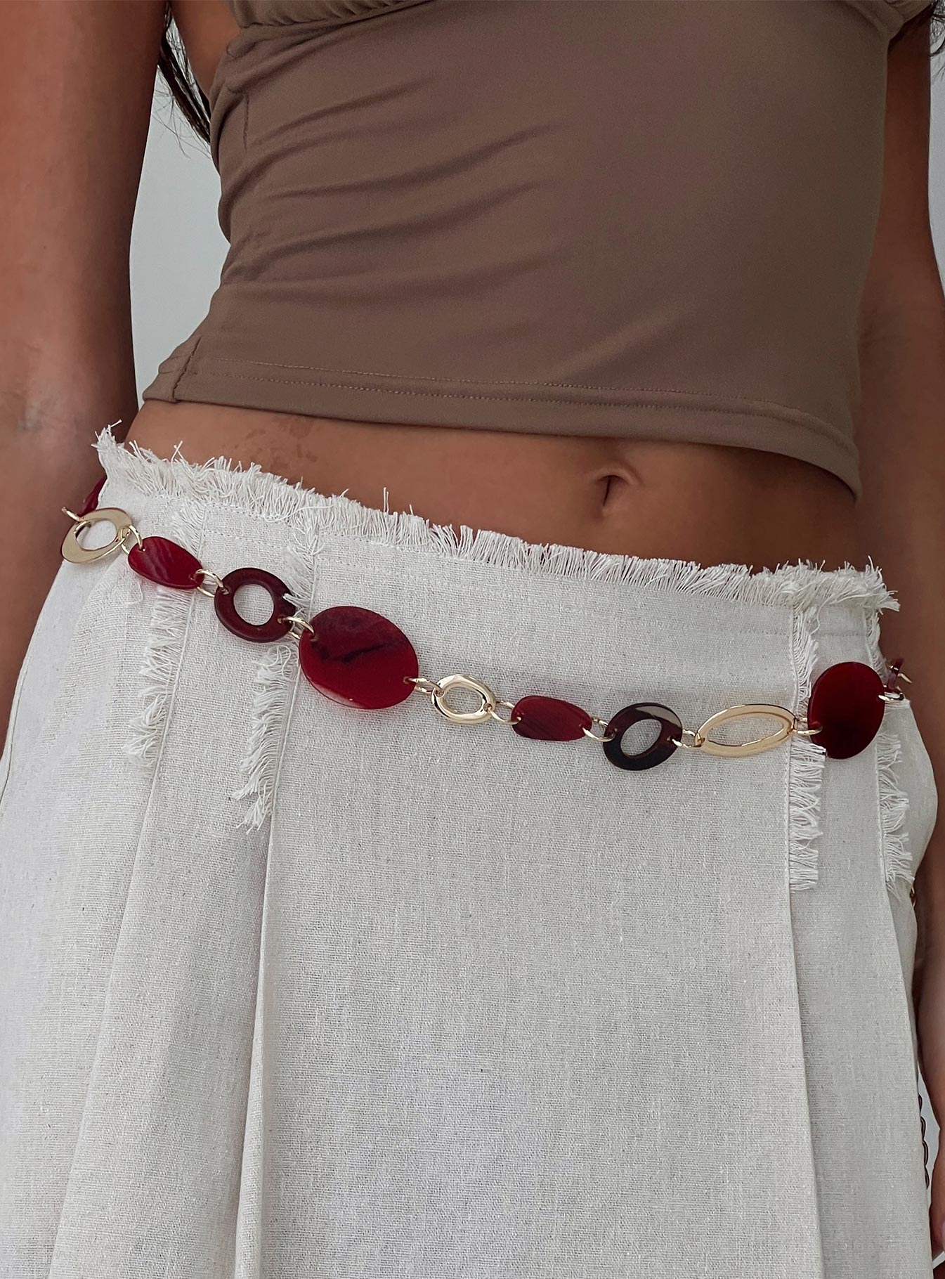 Felon Beaded Chain Belt Gold Red