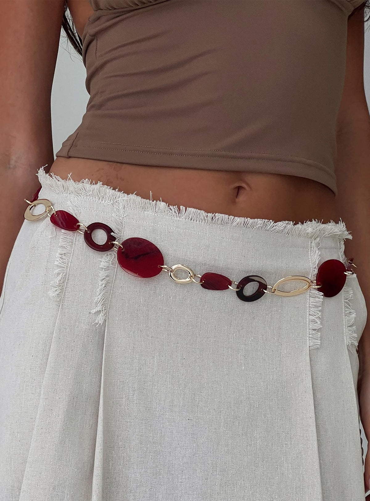 Felon Beaded Chain Belt Gold Red