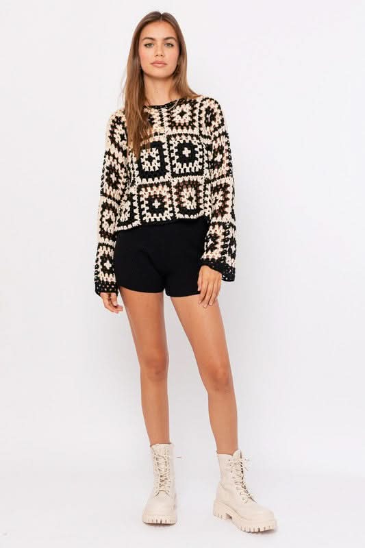 Judy Natural and Black Crochet Sweater