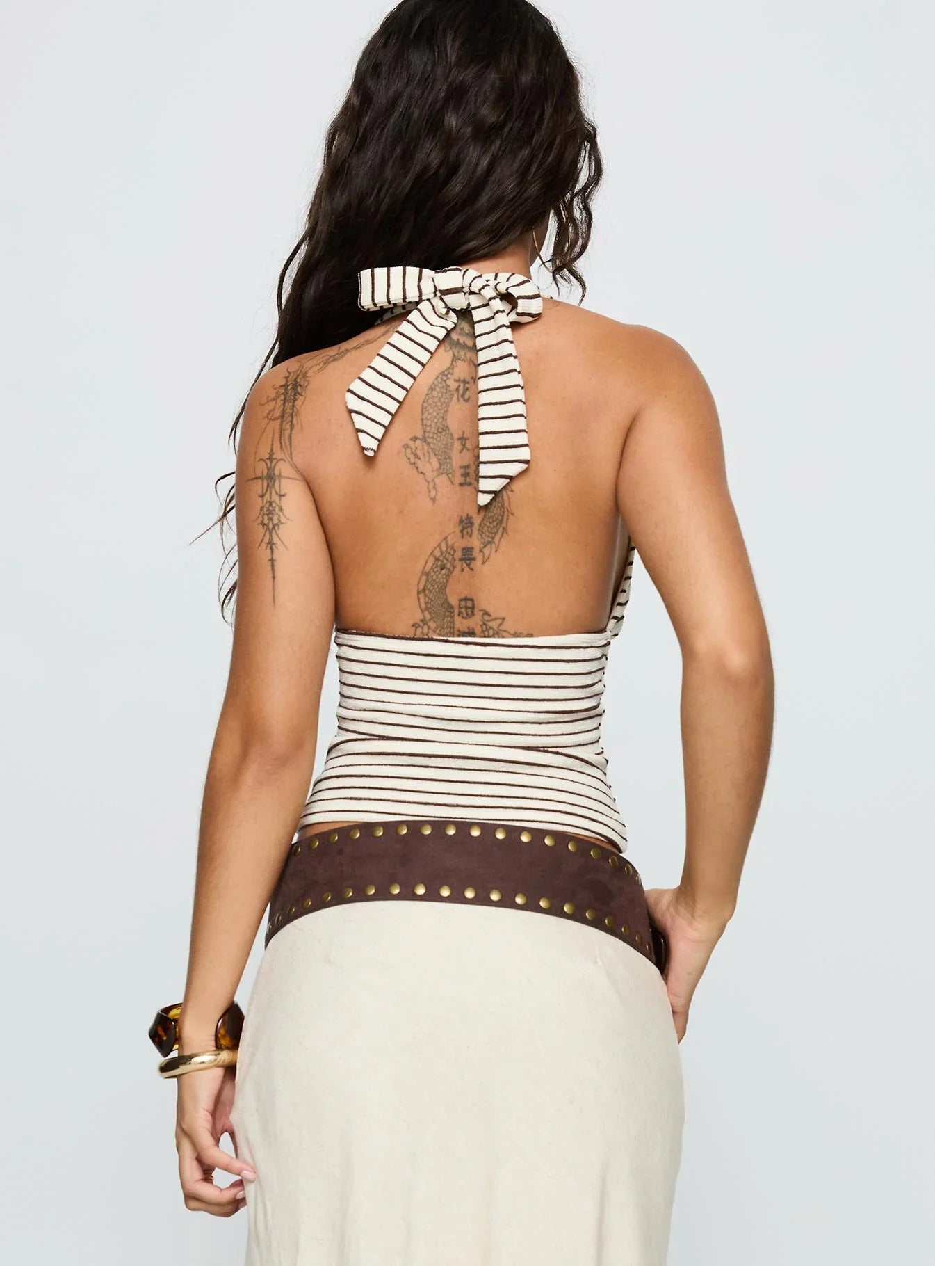 Whimsy Halter Top Chocolate White Stripe