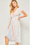 By The Sea Blue Striped Knotted Midi Dress