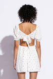 Valerie Ivory Floral Print Puff Sleeve Cutout Mini Dress