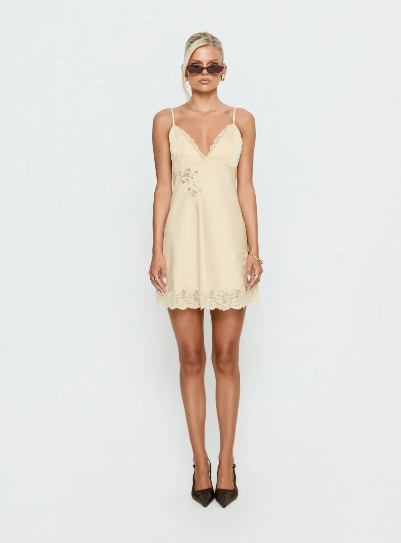 Aloura Spliced Lace Mini Dress Butter