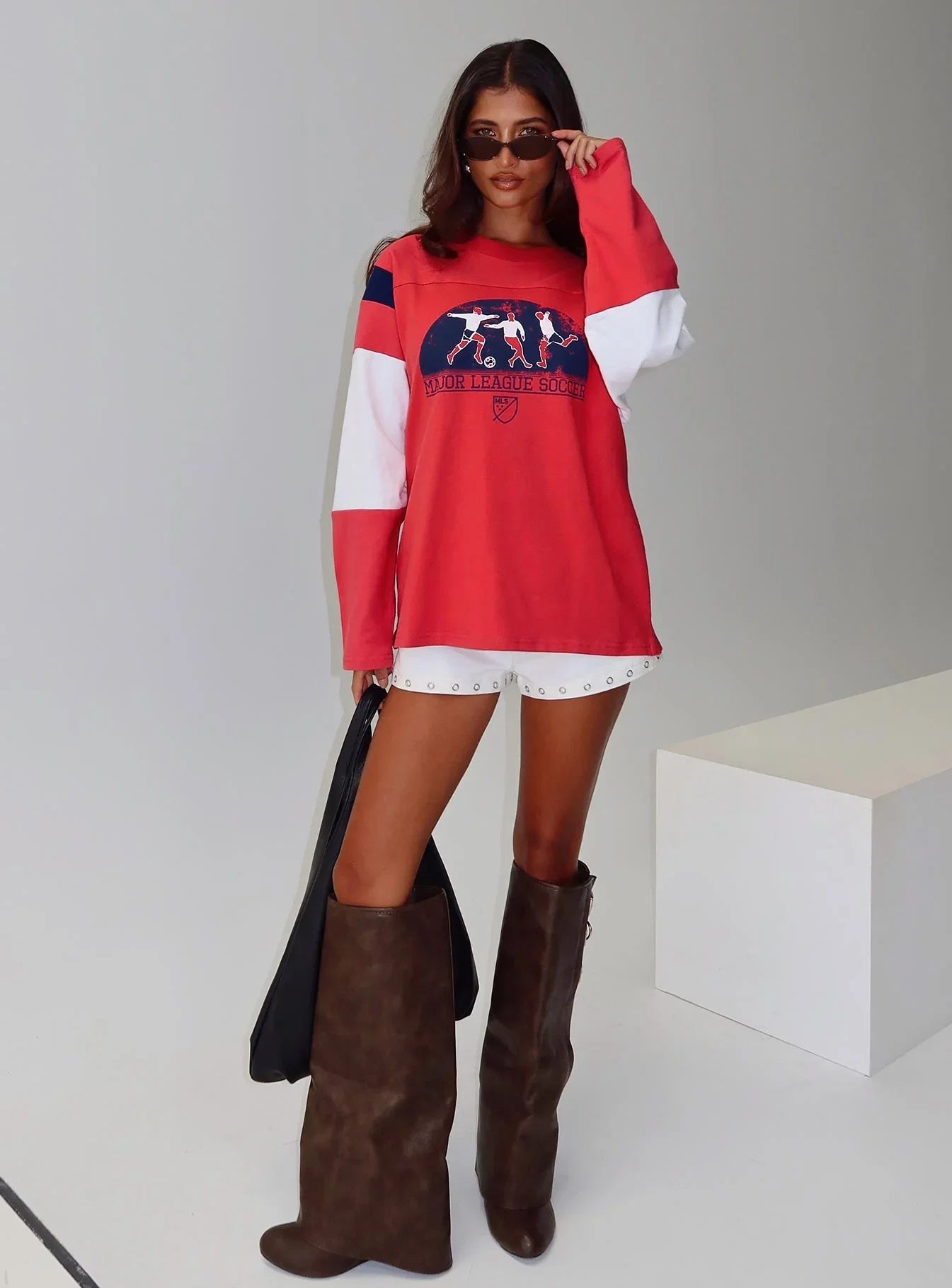 MLS 96 Retro Oversized Long Sleeve Top Red