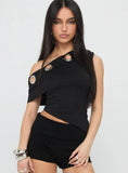 Noteworthy Eyelet Detail Off Shoulder Top Black