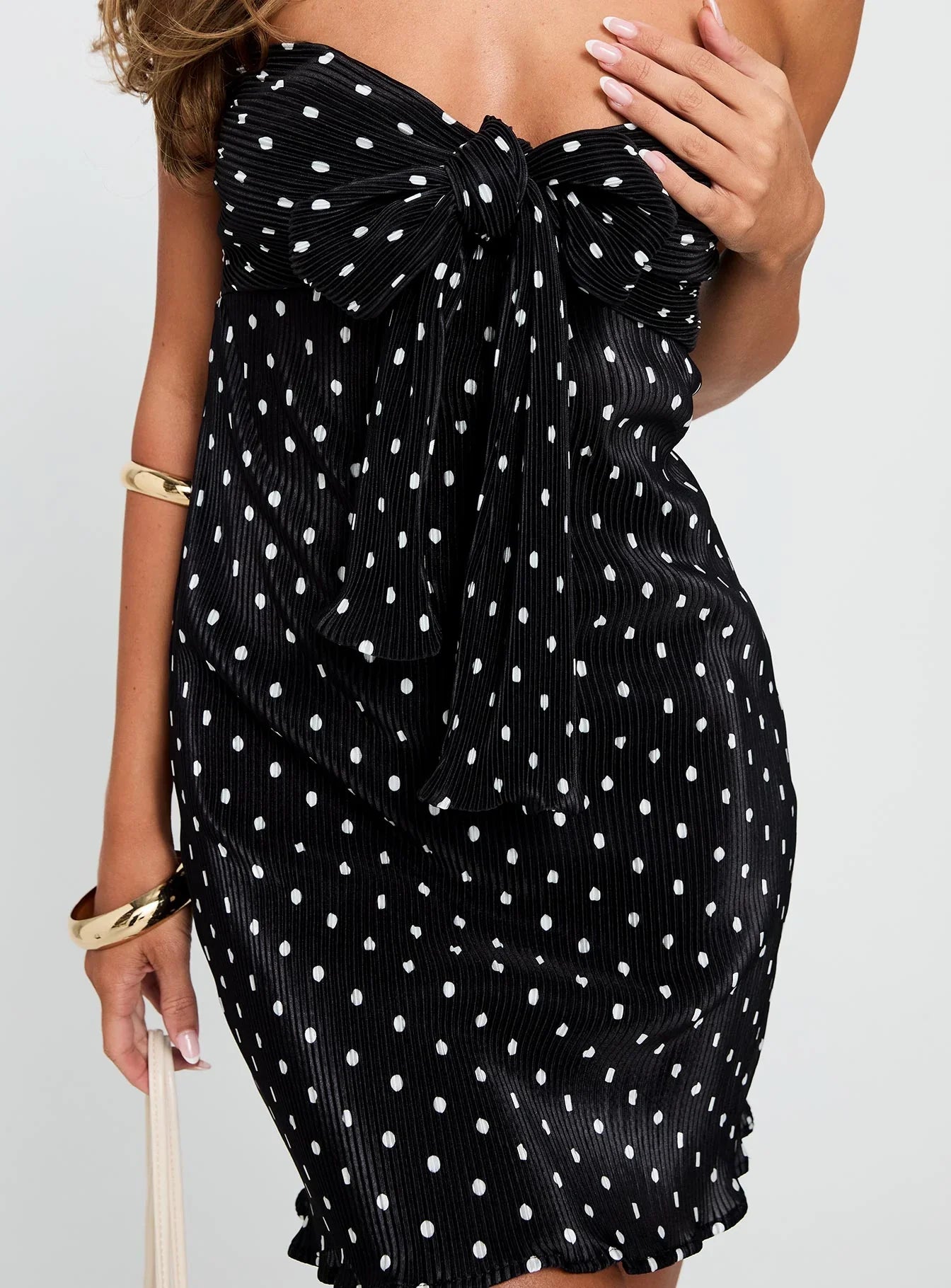 Jacquelyn Plisse Mini Dress Black Polka Dot
