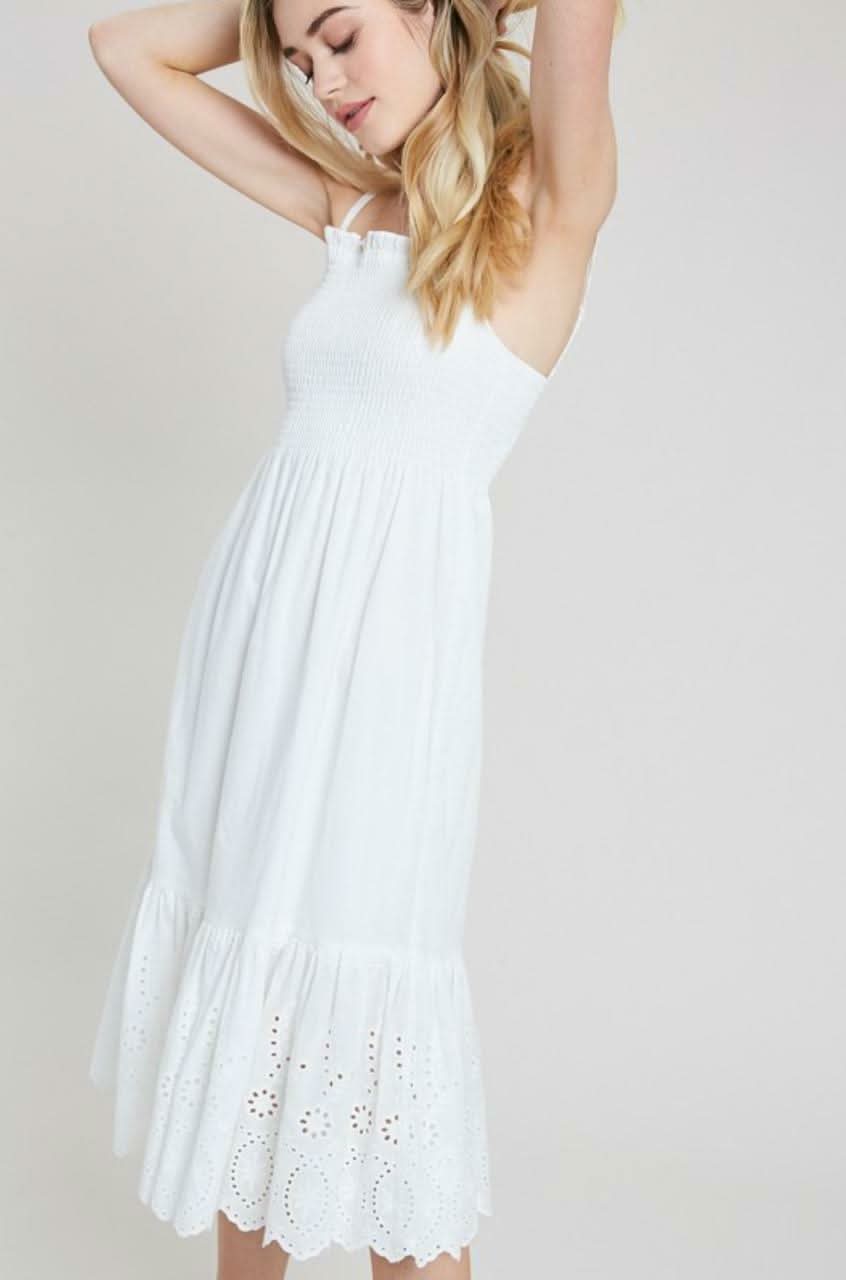 Summer Sun White Smocked Midi Dress