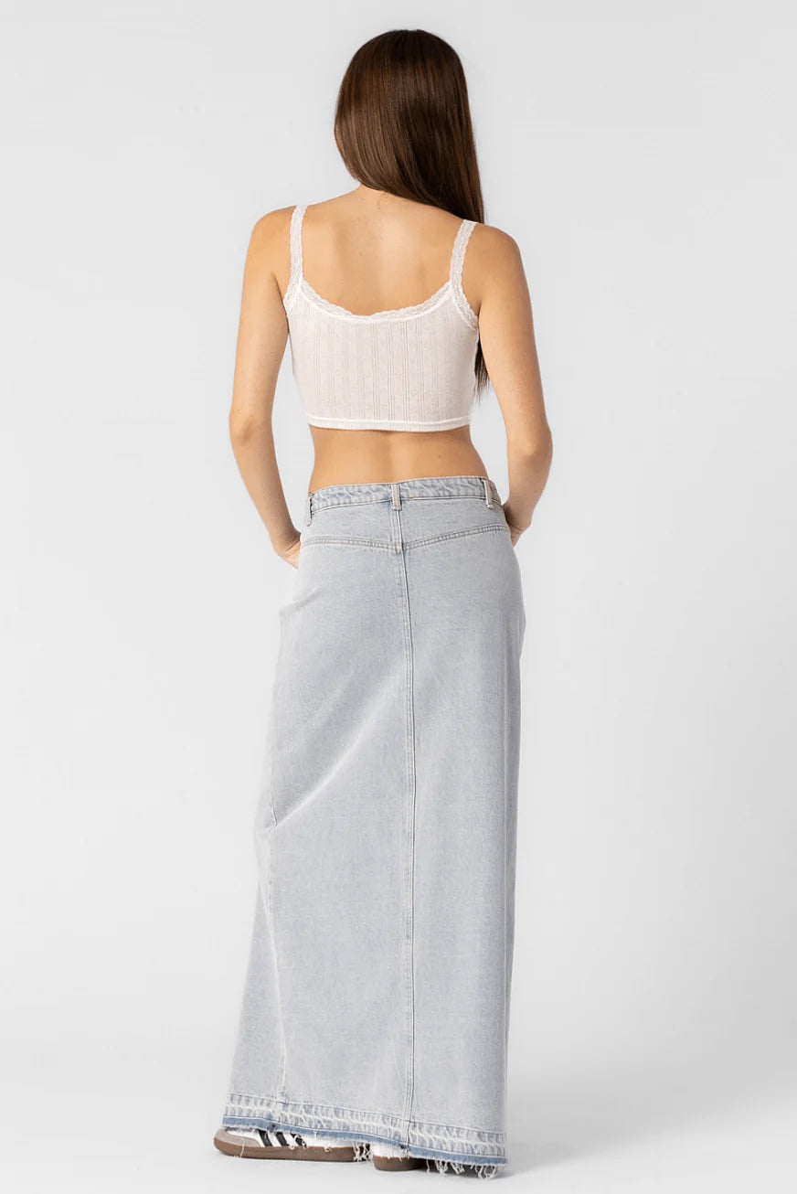 Wildest Cowgirl Low Waisted Denim Maxi Skirt