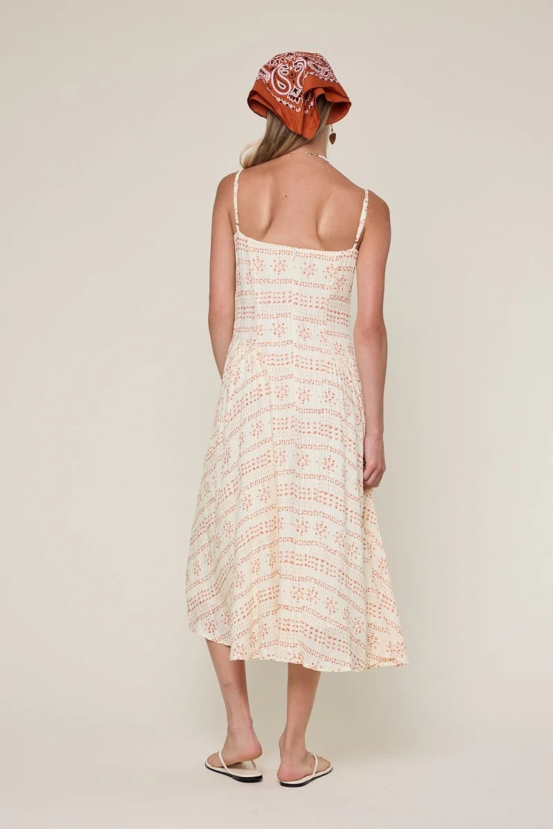 Phia Orange Boho Print Corset Midi Dress