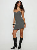 Laurela Asymmetrical Mini Dress Black White Stripe