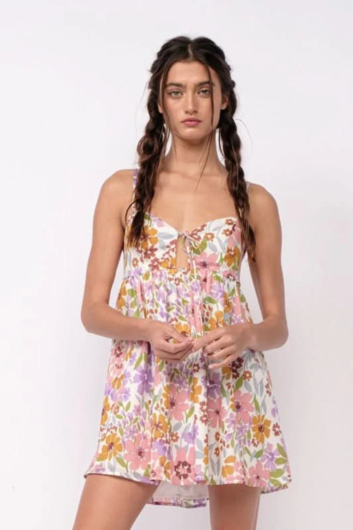 Andriana Lavender Floral Babydoll Cami Mini Dress
