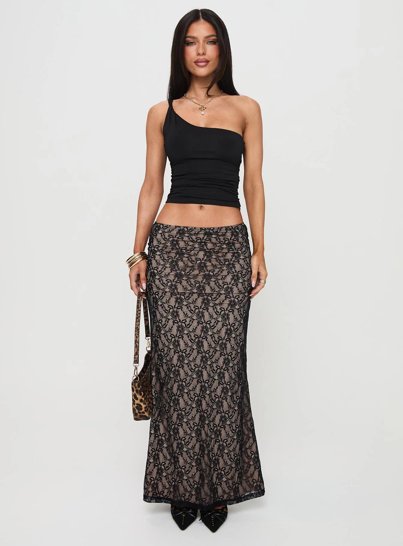 Lourenzia Lace Maxi Skirt Black Nude