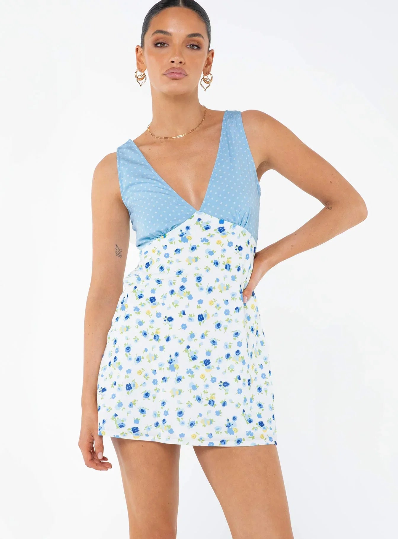 Nellie Spliced Mini Dress Blue White