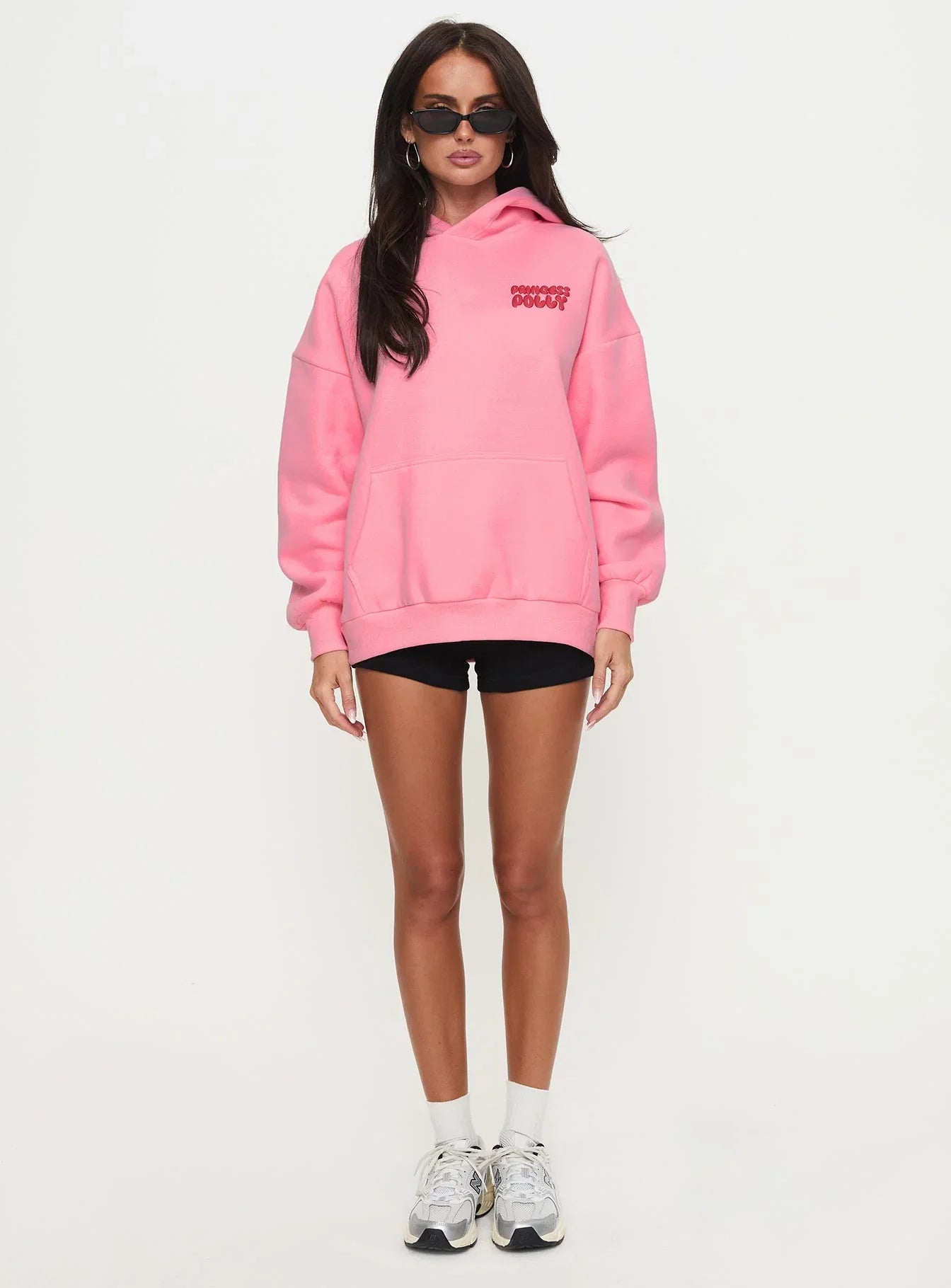 Princess Polly Hooded Sweatshirt Bubble Text Pink Red
