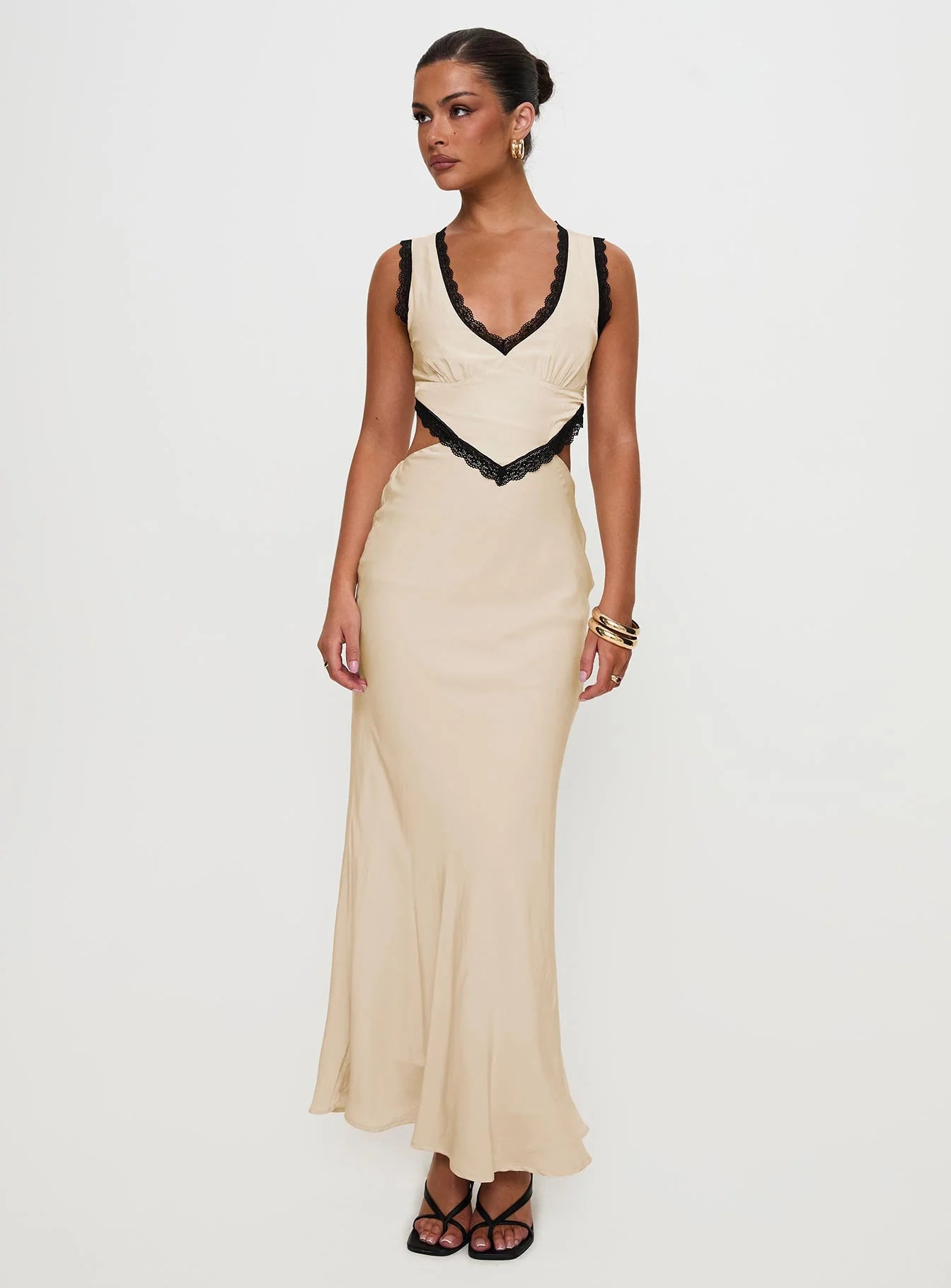 Keila Lace Trim Maxi Dress Cream Black