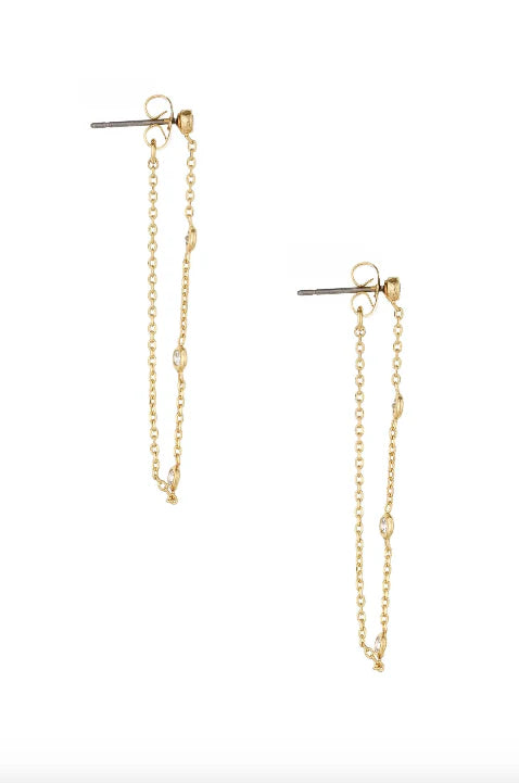 Ettika Elegantly Modern Chain and Crystal Strand 18K Gold Plated Earrings