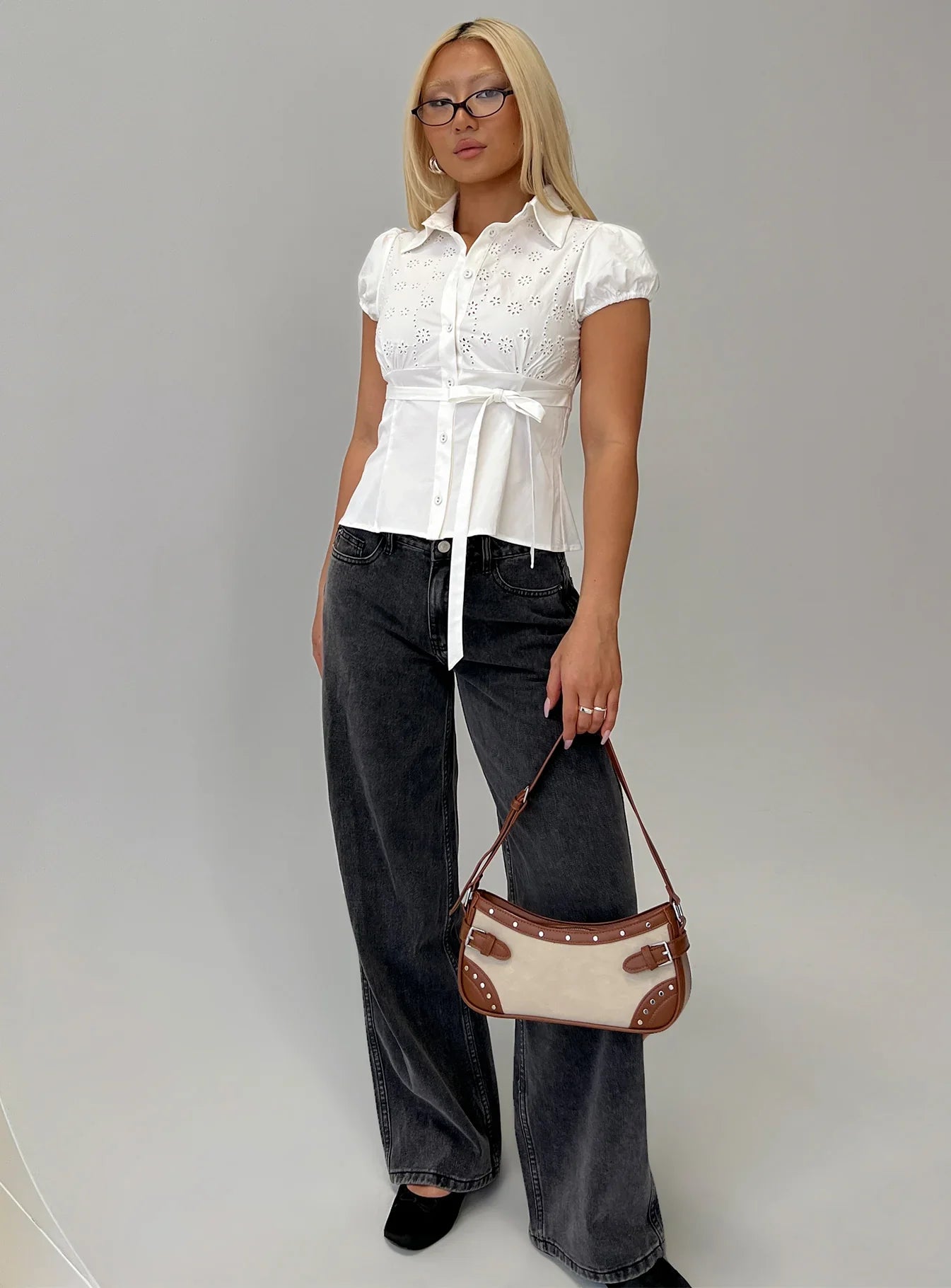 Kavira Tie Bust Short Sleeve Shirt White