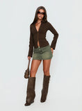 Aviela Zip Up Long Sleeve Top Brown