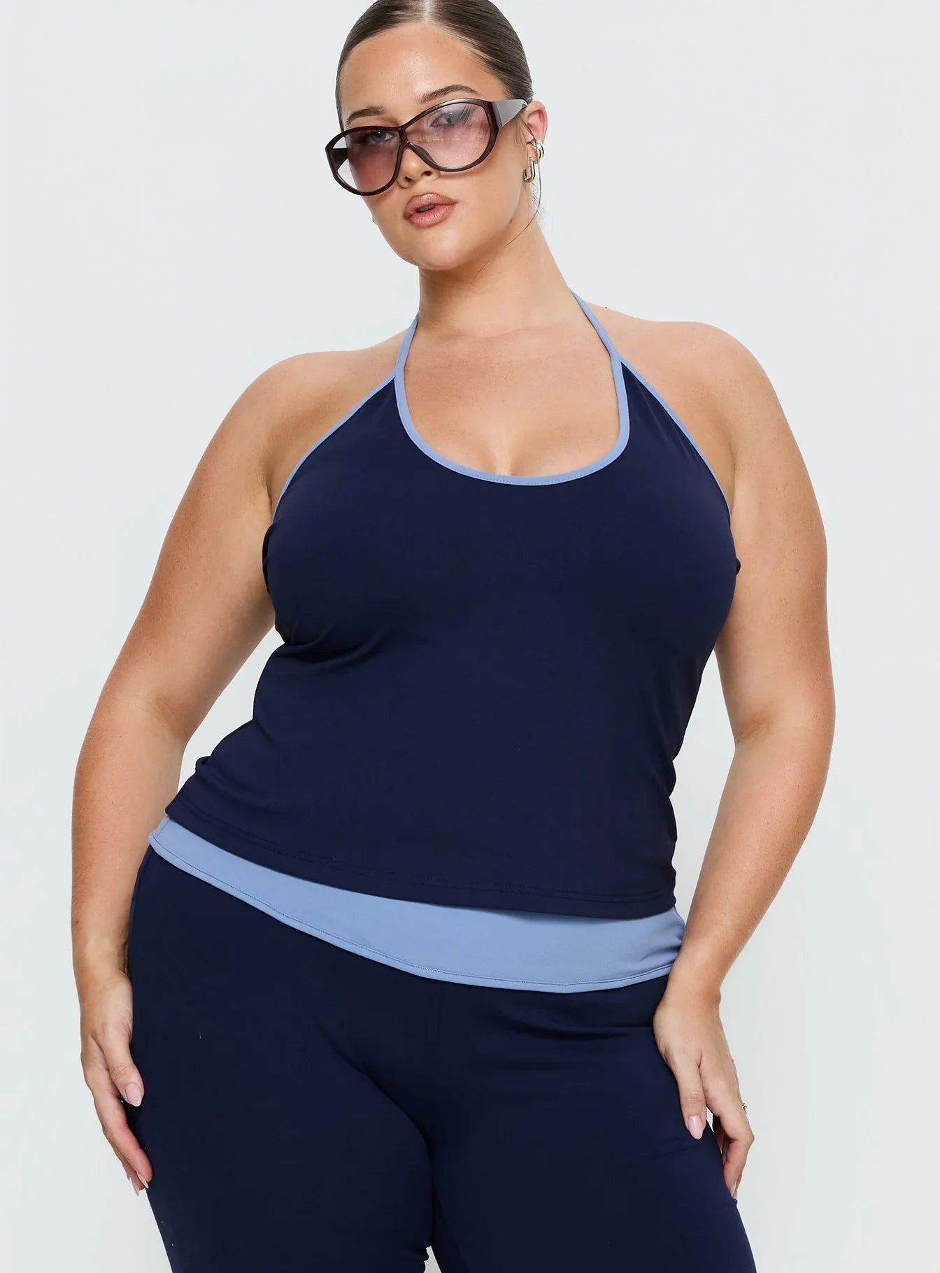 Kobee Jersey Halter Top Navy Light Blue Curve