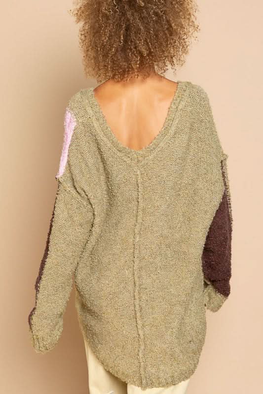 Betty Green Colorblock V Neck Sweater