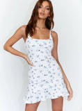 Kiribati Mini Dress White Blue Floral