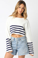 Scarlett White and Navy Striped Cropped Sweater