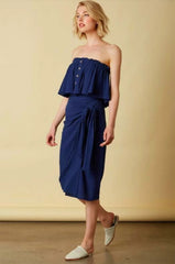 Lagoon Navy Strapless Two Piece Midi Dress Set