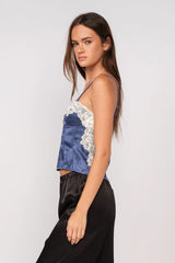 Lucy Navy and White Lace Satin Cami Top