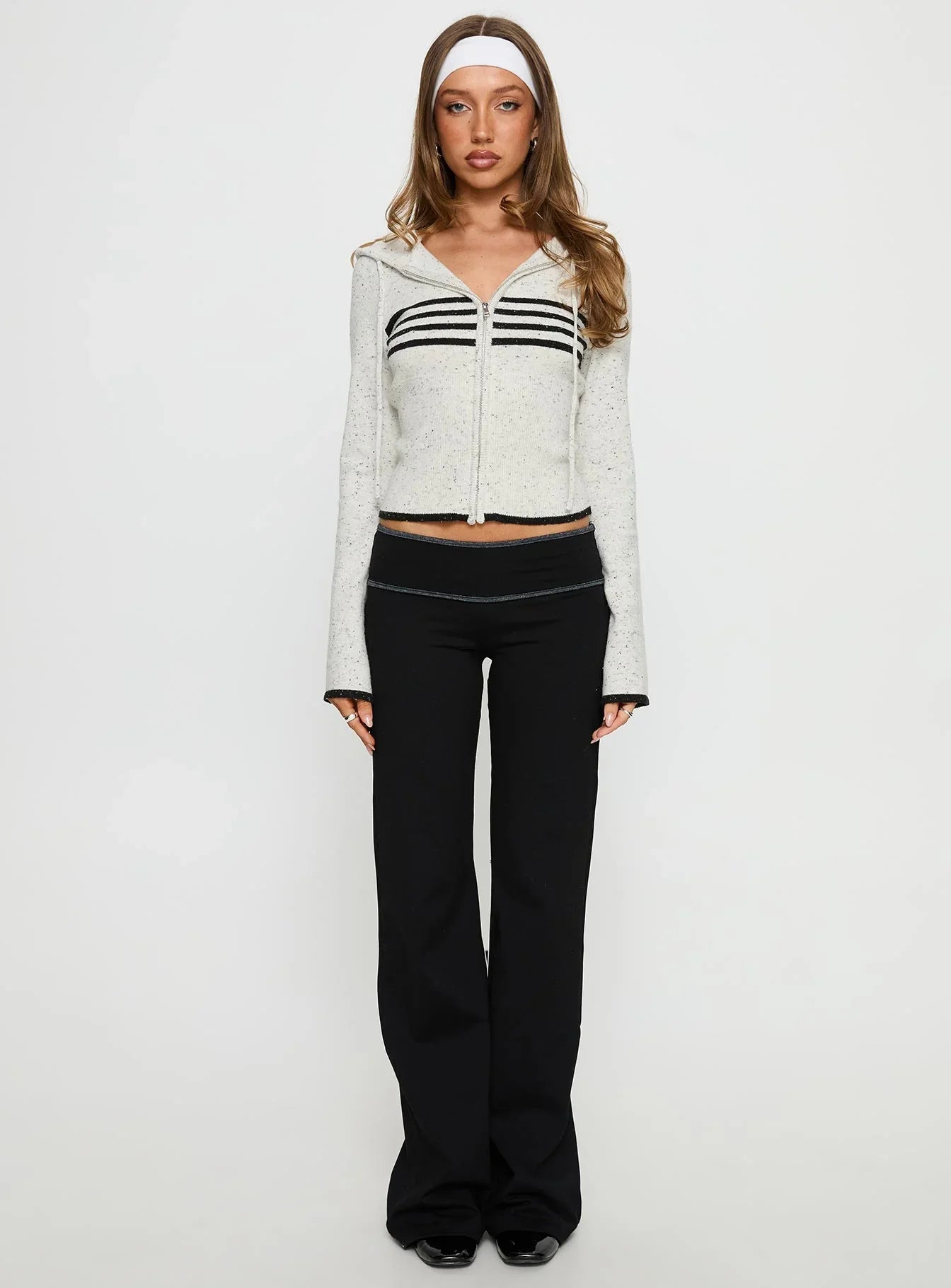Brandea Zip Through Knit Hoodie White Marle
