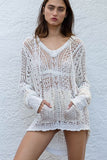 Naxos White Sheer Crochet Hoody Sweater