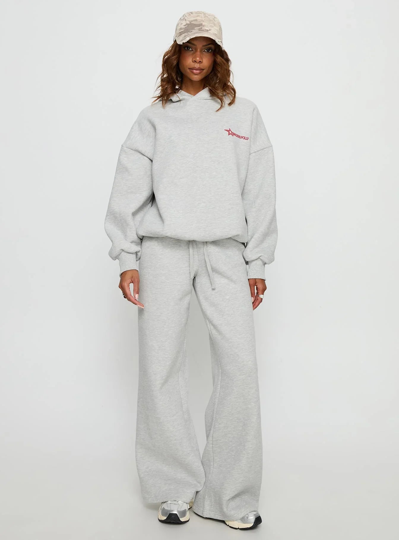 Princess Polly Stargirl Wide Leg Sweat Pants Grey Marle