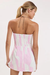 Dixie Pink White Strapless Pocket Mini Dress