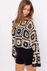 Judy Natural and Black Crochet Sweater
