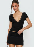 Amia Lace V Neck Top Black