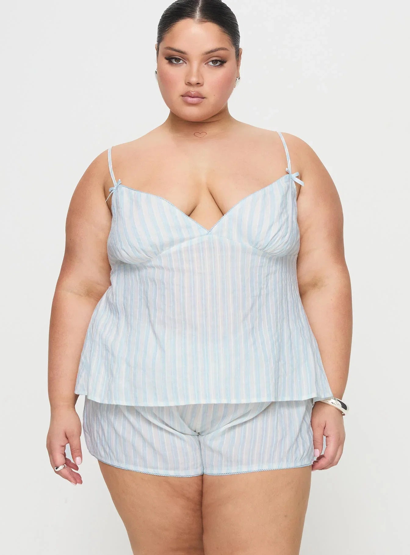 Tenderness Lace Sleep Set Blue White Stripe Curve