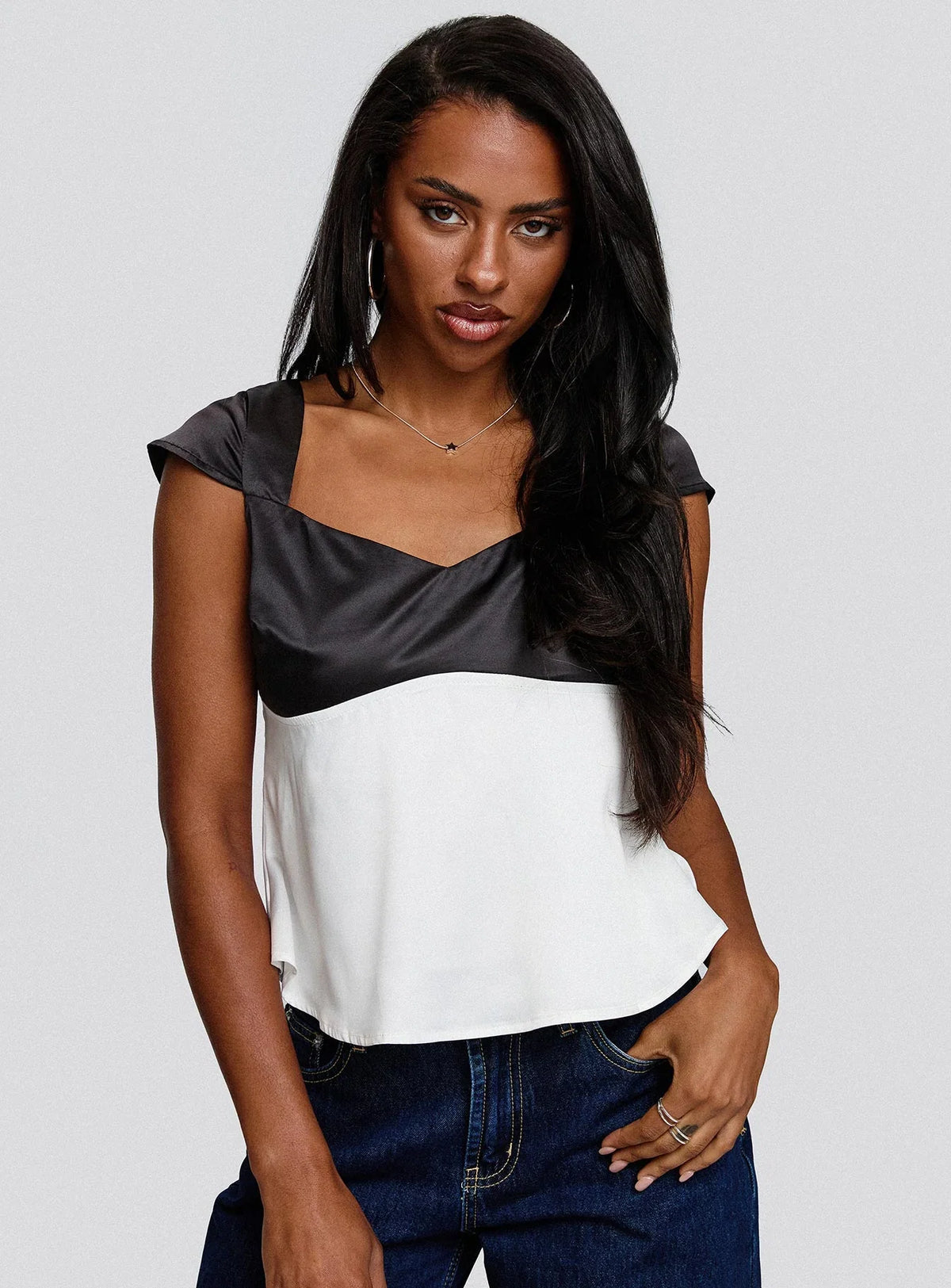 Think About It Cap Sleeve Top Black White