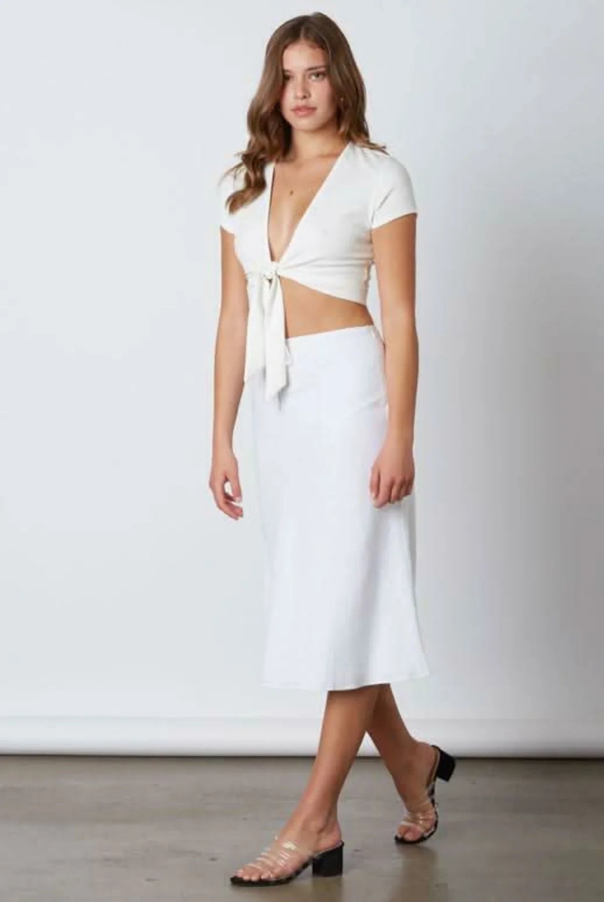 Sedona White Bias Midi Skirt