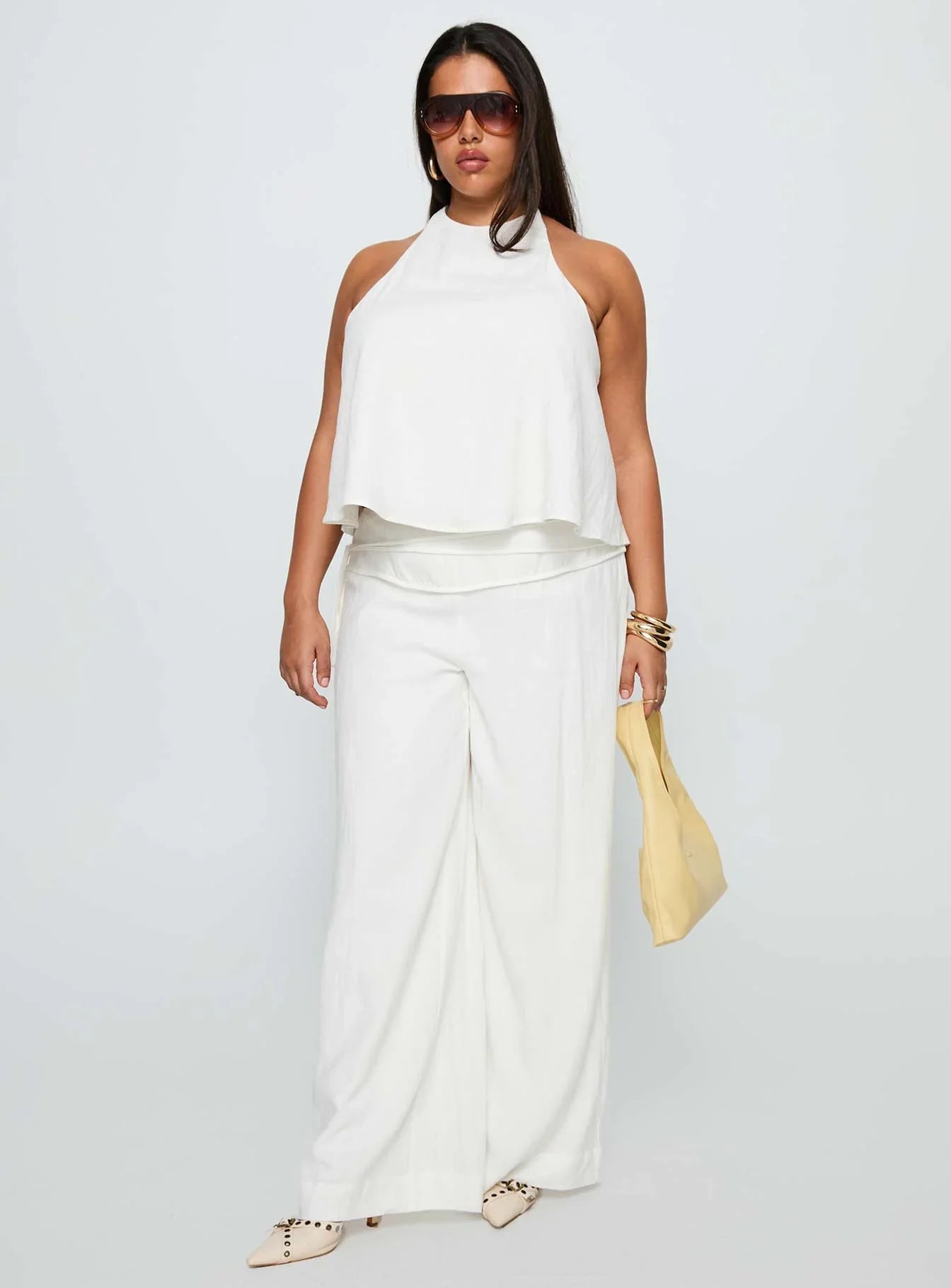 Silver Moon Linen Blend Tie Pants White Curve