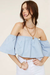 Darcie Sky Flowy Off Shoulder Crop Top