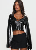 Zenobia Long Sleeve Sequin Top Black