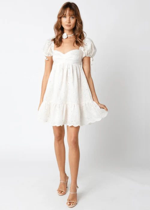 Tate Cream Eyelet Puff Sleeve Mini Dress